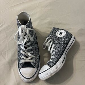 Black and white glittery high top converse